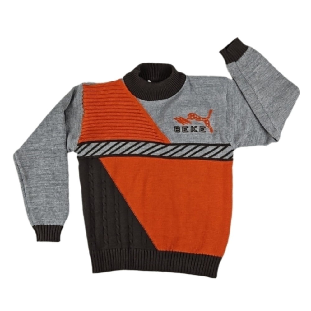 Vintage BEKE Thick Quality Pullover Crew Sweater, Orange Gray, Size XS